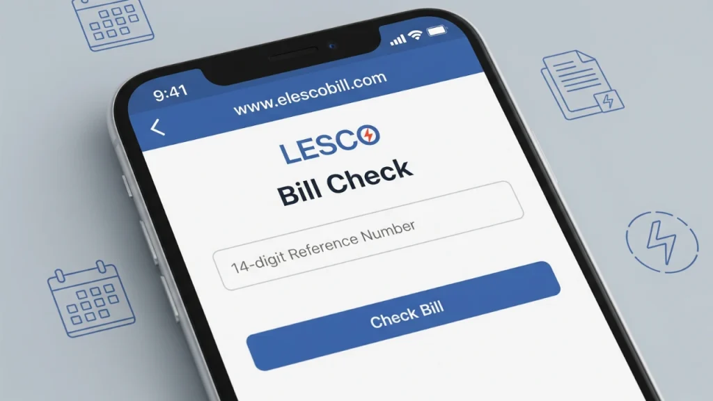 Mobile screen showing how to enter reference number to LESCO bill download