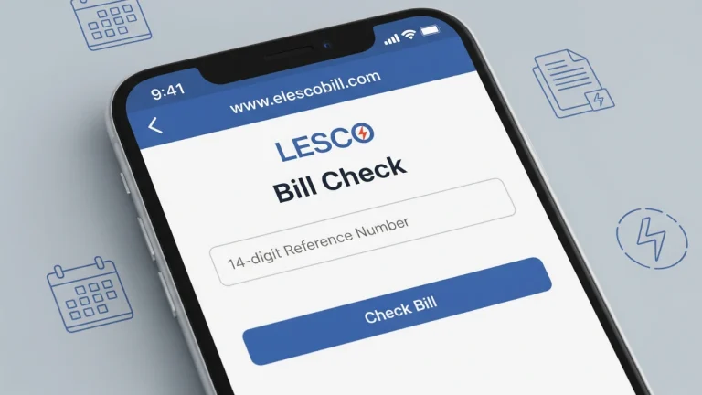 Mobile screen showing how to enter reference number to LESCO bill download