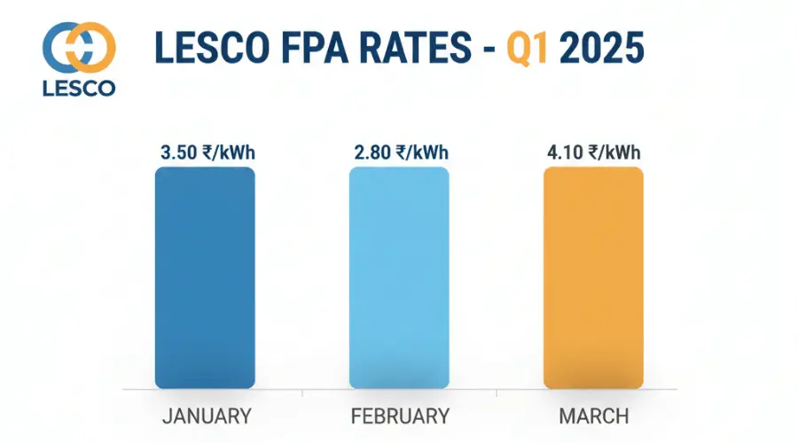 Infographic showing monthly changes in LESCO FPA rates for 2025