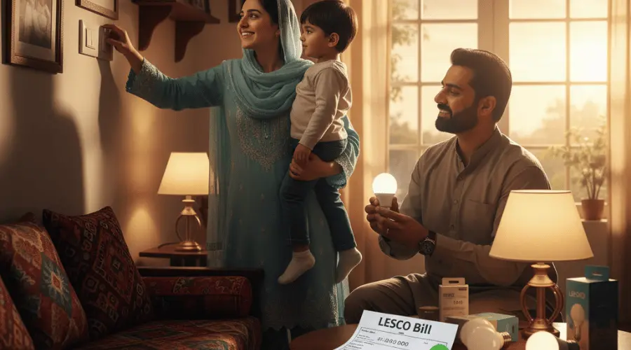 Pakistani family saving electricity to reduce  bill and FPA in LESCO Bill