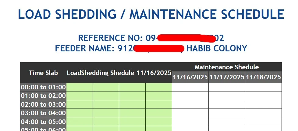 LESCO Load Shedding Schedule