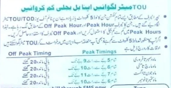 Lesco Peak and off-peeak hours